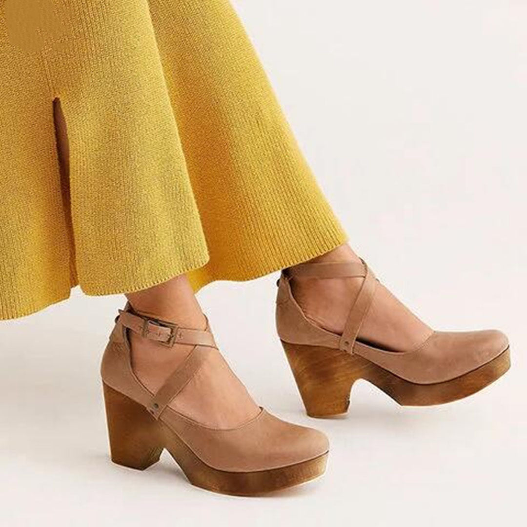 Avery | Closed Toe Ankle Strap Wedge Heels