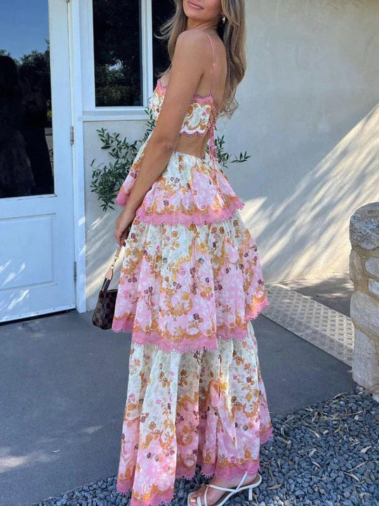 Women's Floral Summer Maxi Dress with Ruffles