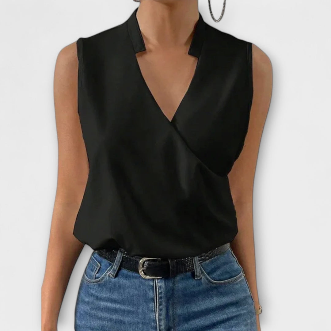 Sofia | Wrap Sleeveless Collared Blouse