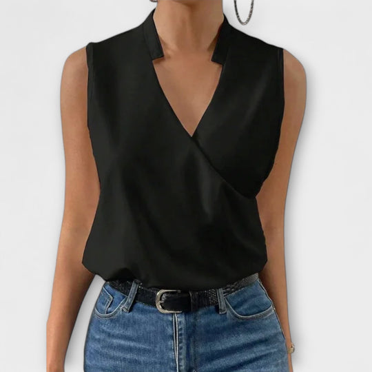 Sofia | Wrap Sleeveless Collared Blouse