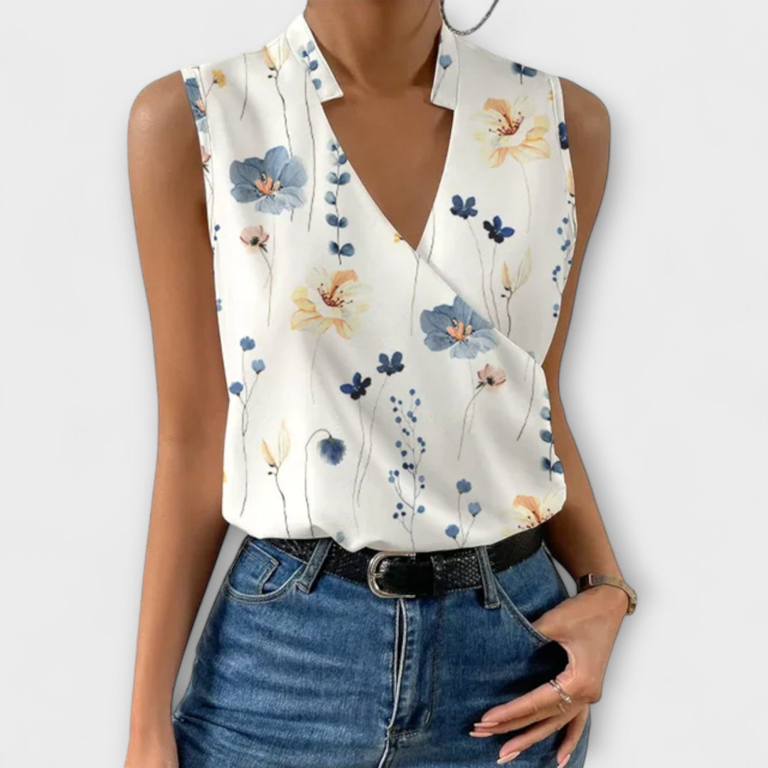 Sofia | Wrap Sleeveless Collared Blouse