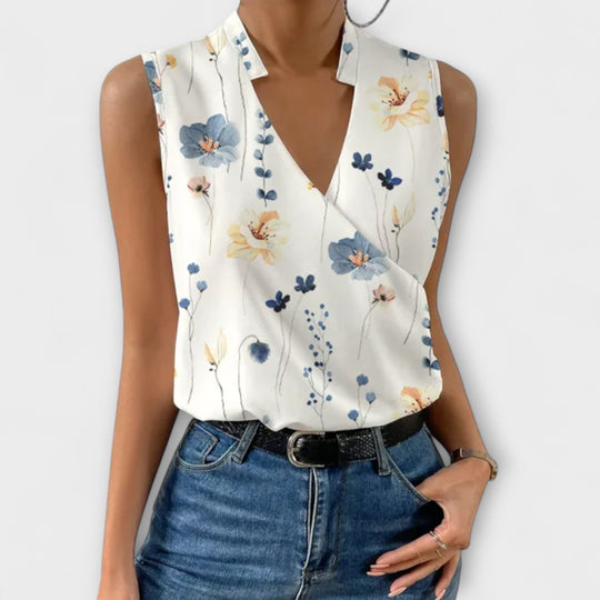 Sofia | Wrap Sleeveless Collared Blouse