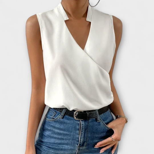 Sofia | Wrap Sleeveless Collared Blouse