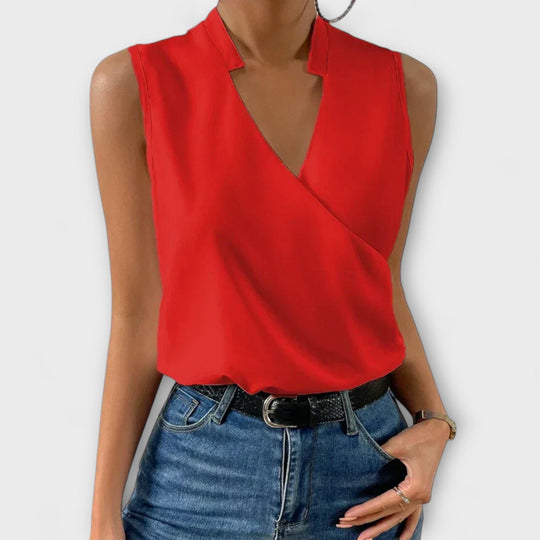 Sofia | Wrap Sleeveless Collared Blouse