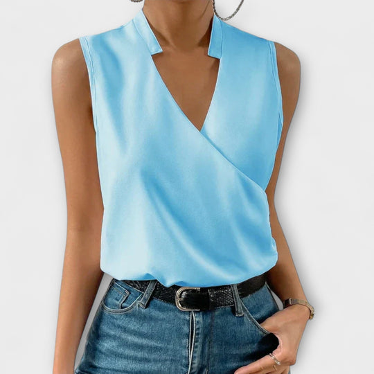 Sofia | Wrap Sleeveless Collared Blouse