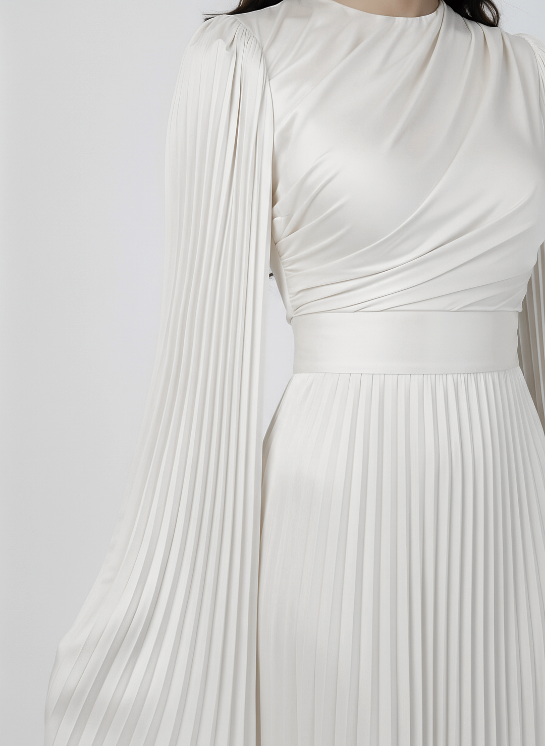 Women's Pleated Long Sleeve Maxi Wedding Guest Dress