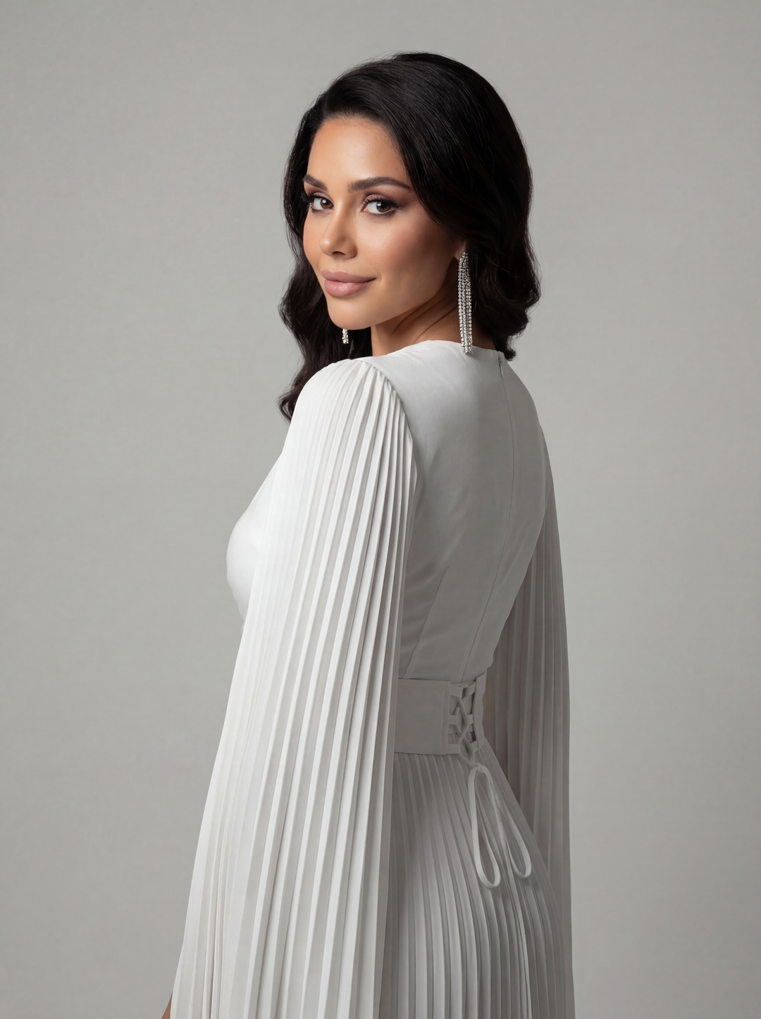 Women's Pleated Long Sleeve Maxi Wedding Guest Dress