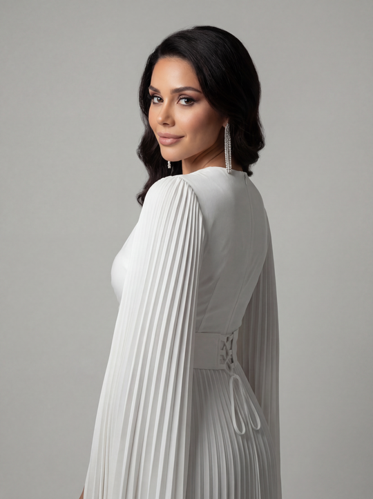 Women's Pleated Long Sleeve Maxi Wedding Guest Dress