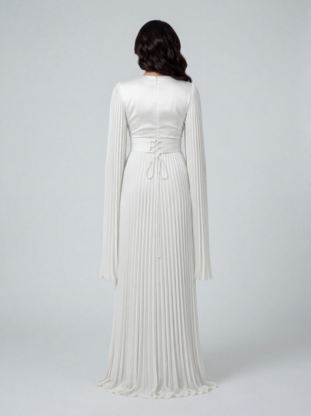 Women's Pleated Long Sleeve Maxi Wedding Guest Dress