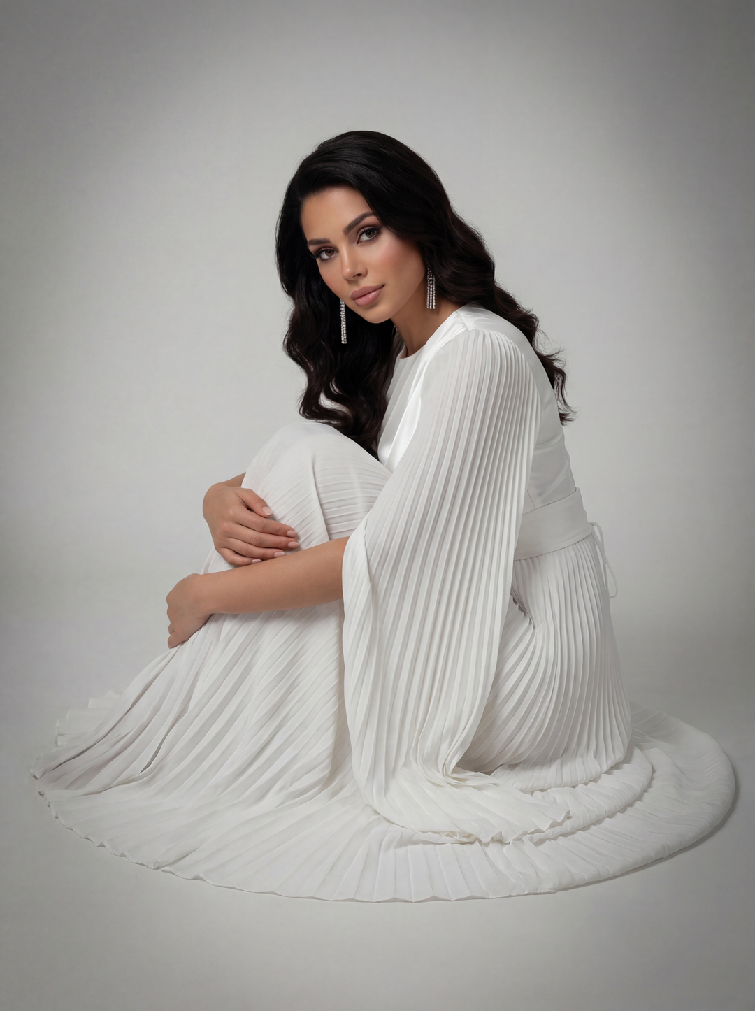 Women's Pleated Long Sleeve Maxi Wedding Guest Dress