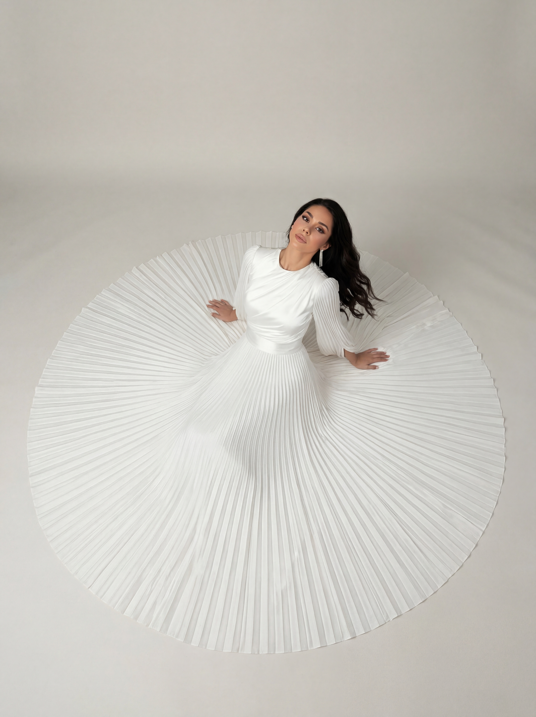 Women's Pleated Long Sleeve Maxi Wedding Guest Dress