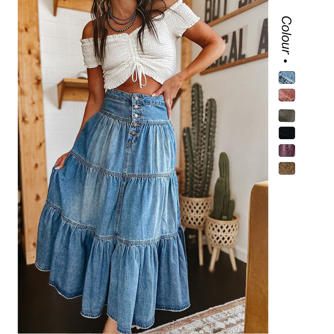 Women's Button Vintage Maxi Skirt