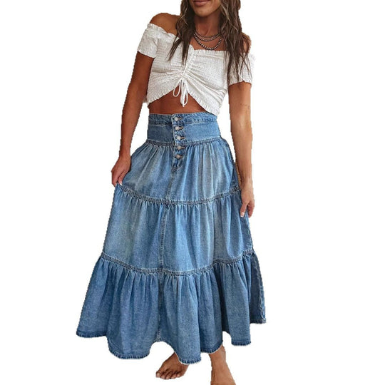 Women's Button Vintage Maxi Skirt
