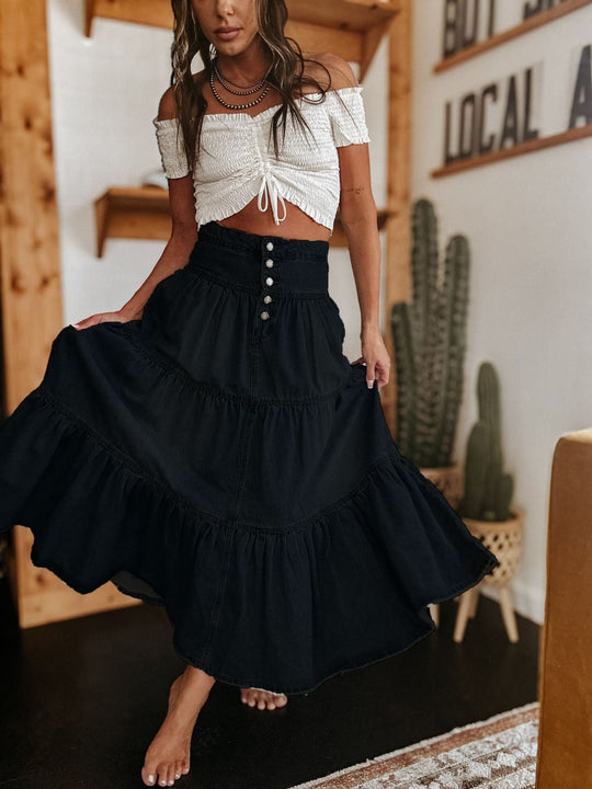 Women's Button Vintage Maxi Skirt