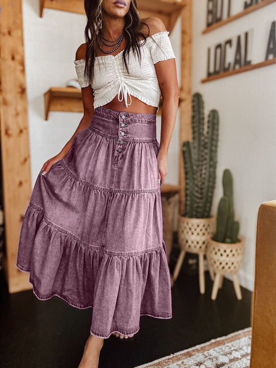 Women's Button Vintage Maxi Skirt