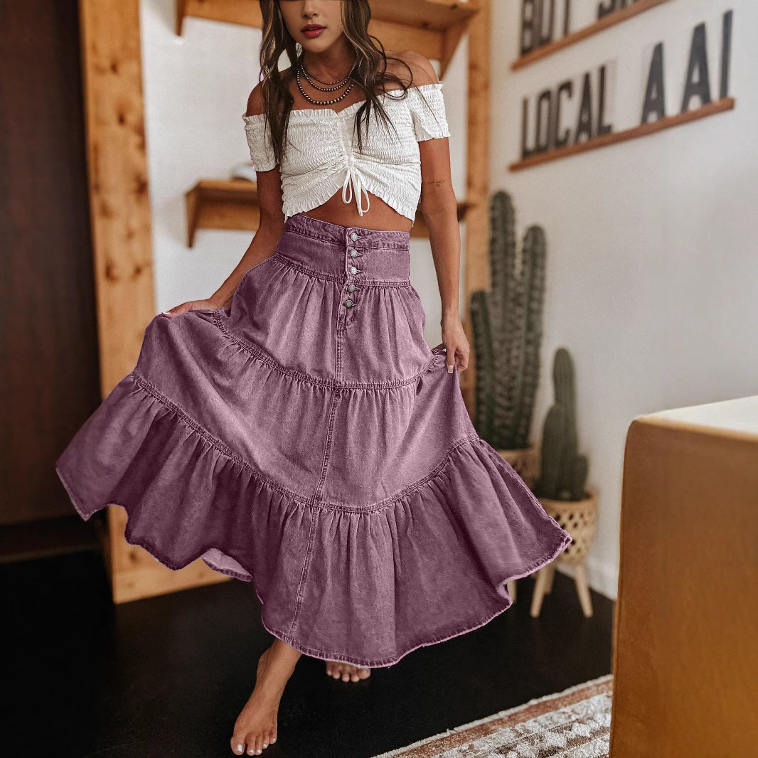 Women's Button Vintage Maxi Skirt