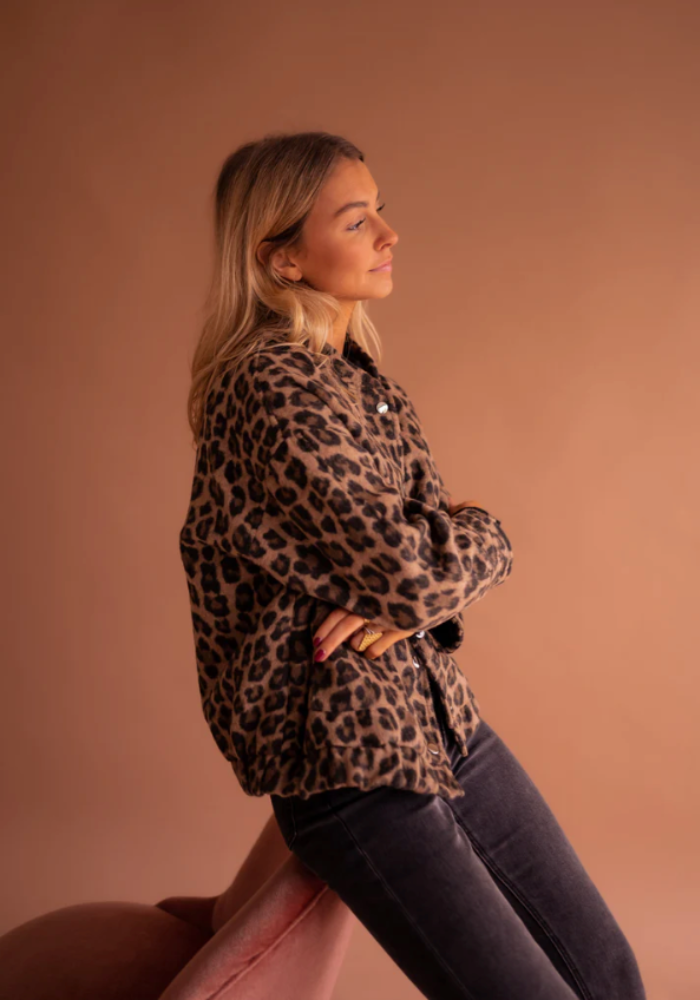 Women's Leopard Button Bomber Jacket