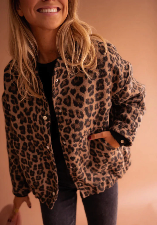 Women's Leopard Button Bomber Jacket