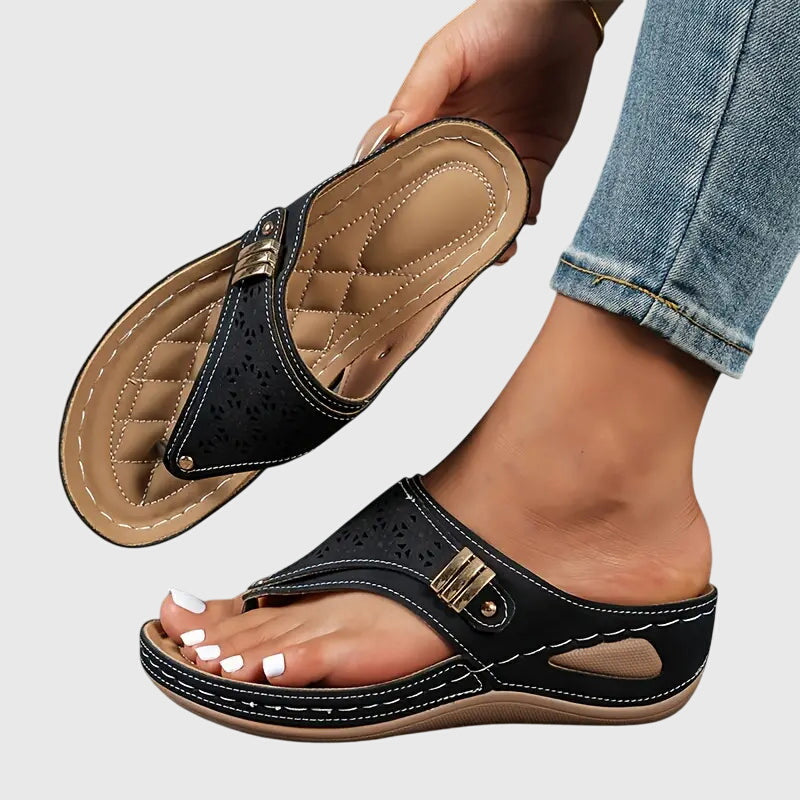 Orthopedic sandals for women featuring a shock-absorbing sole and a convenient slip-on design, providing ergonomic support and ultimate comfort for all-day wear. 0