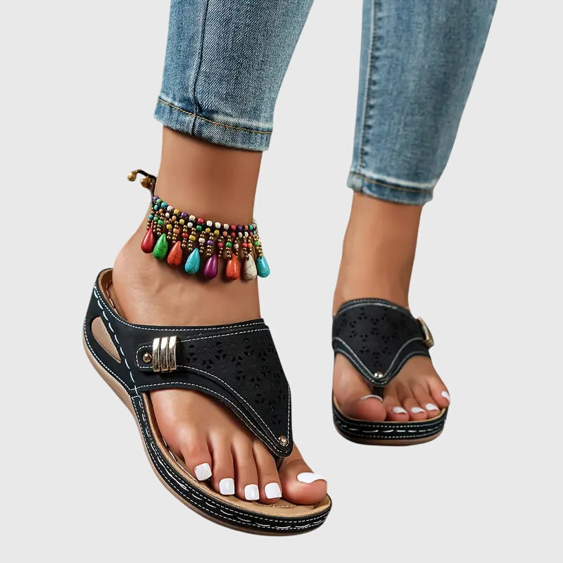 Orthopedic sandals for women featuring a shock-absorbing sole and a convenient slip-on design, providing ergonomic support and ultimate comfort for all-day wear. 6