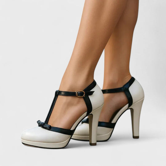 Orthopedic women's heels featuring a padded insole and solid heel, designed for comfort and style in modern elegant synthetic leather. 3