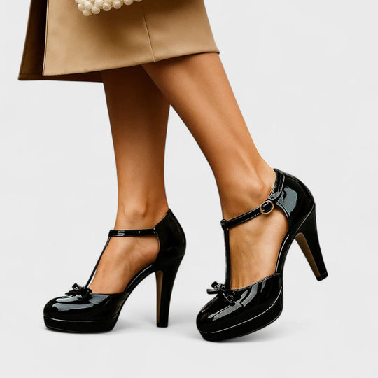 Orthopedic women's heels featuring a padded insole and solid heel, designed for comfort and style in modern elegant synthetic leather. 7
