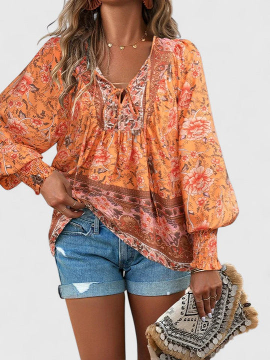 Scarlett | Puff Sleeve Floral Boho Print Blouse