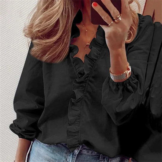 Rose | Cap Sleeve Ruffle Trim Blouse