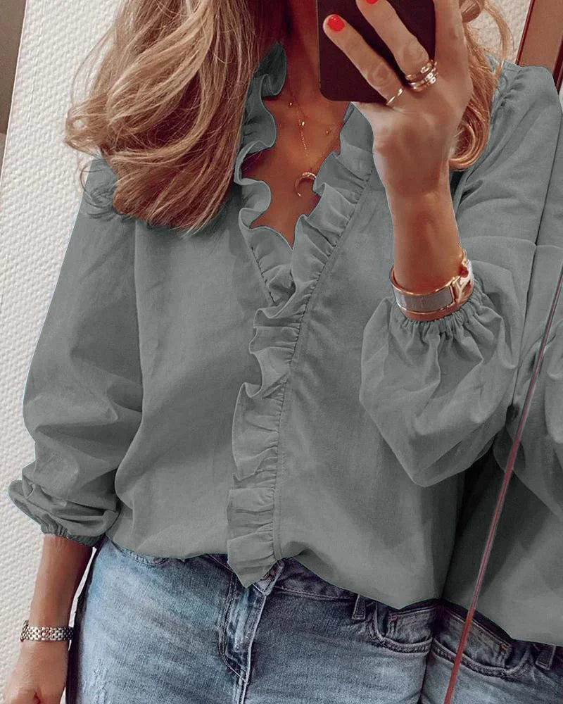 Rose | Cap Sleeve Ruffle Trim Blouse