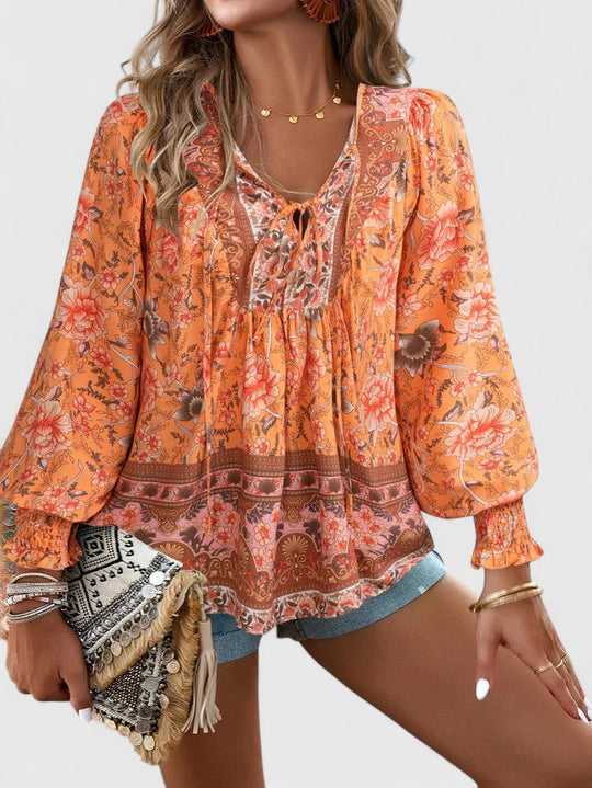 Scarlett | Puff Sleeve Floral Boho Print Blouse