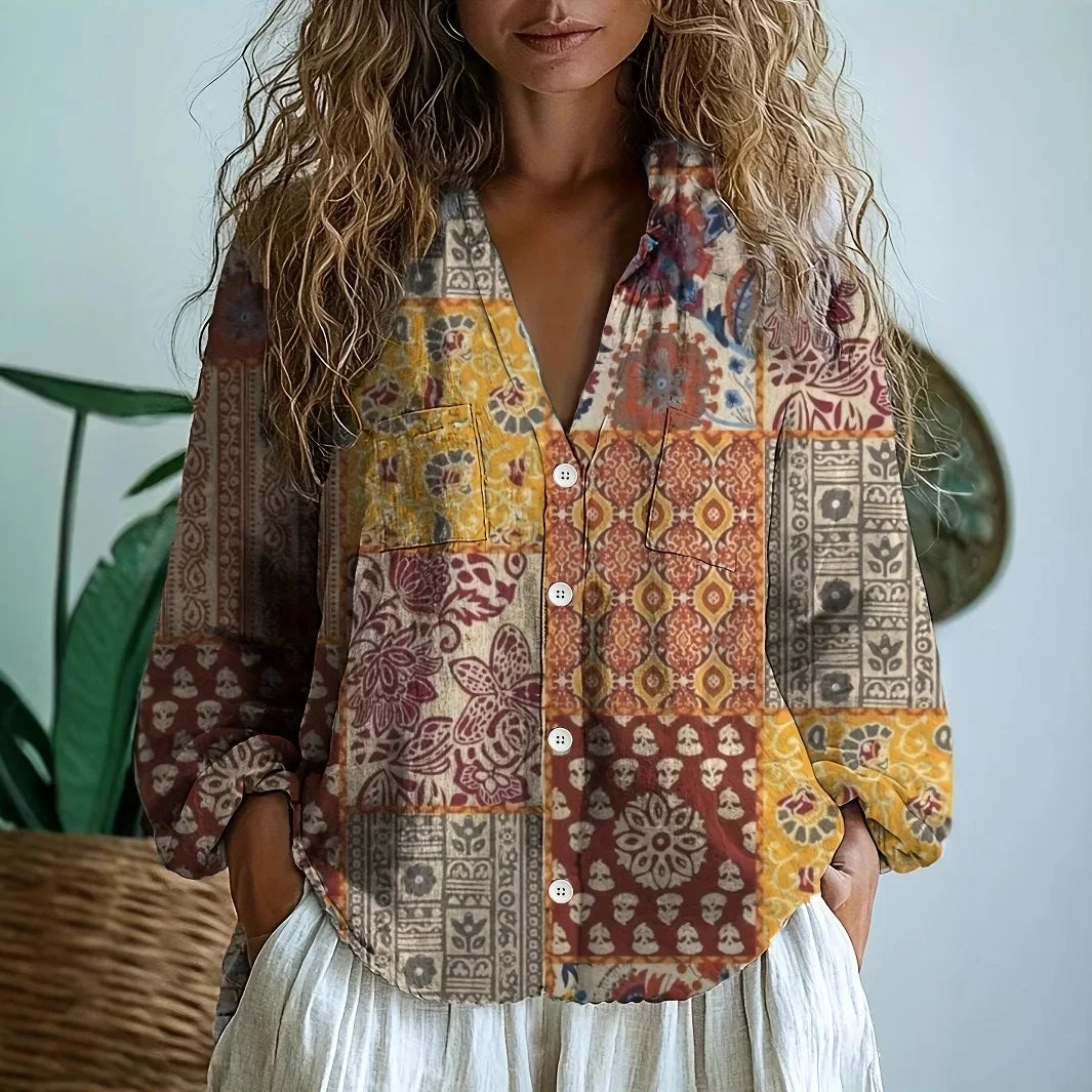 Charlotte | Three-Quarter Sleeve Nature Print Blouse