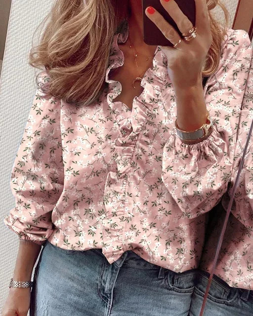 Rose | Cap Sleeve Ruffle Trim Blouse