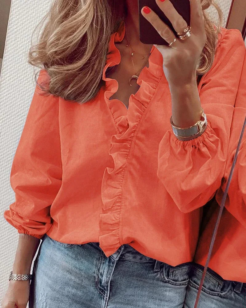 Rose | Cap Sleeve Ruffle Trim Blouse