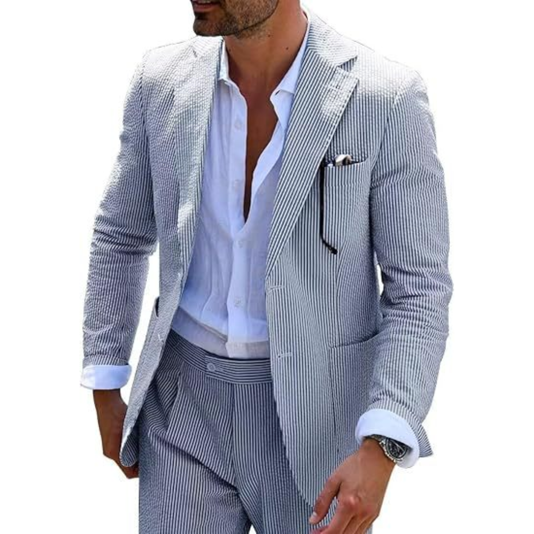 Men's Striped Double Breasted Wedding Guest Suit