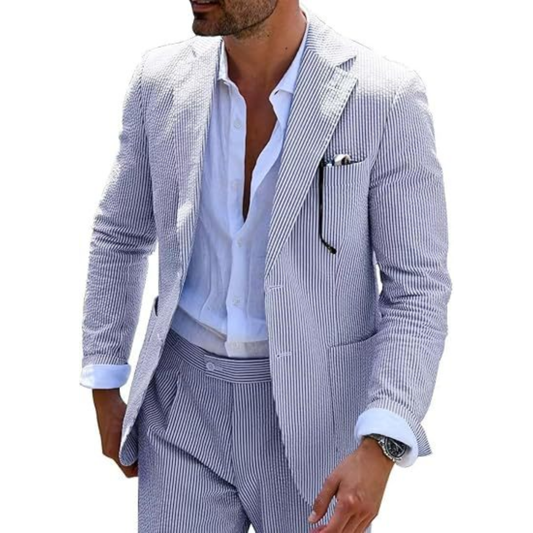 Men's Striped Double Breasted Wedding Guest Suit