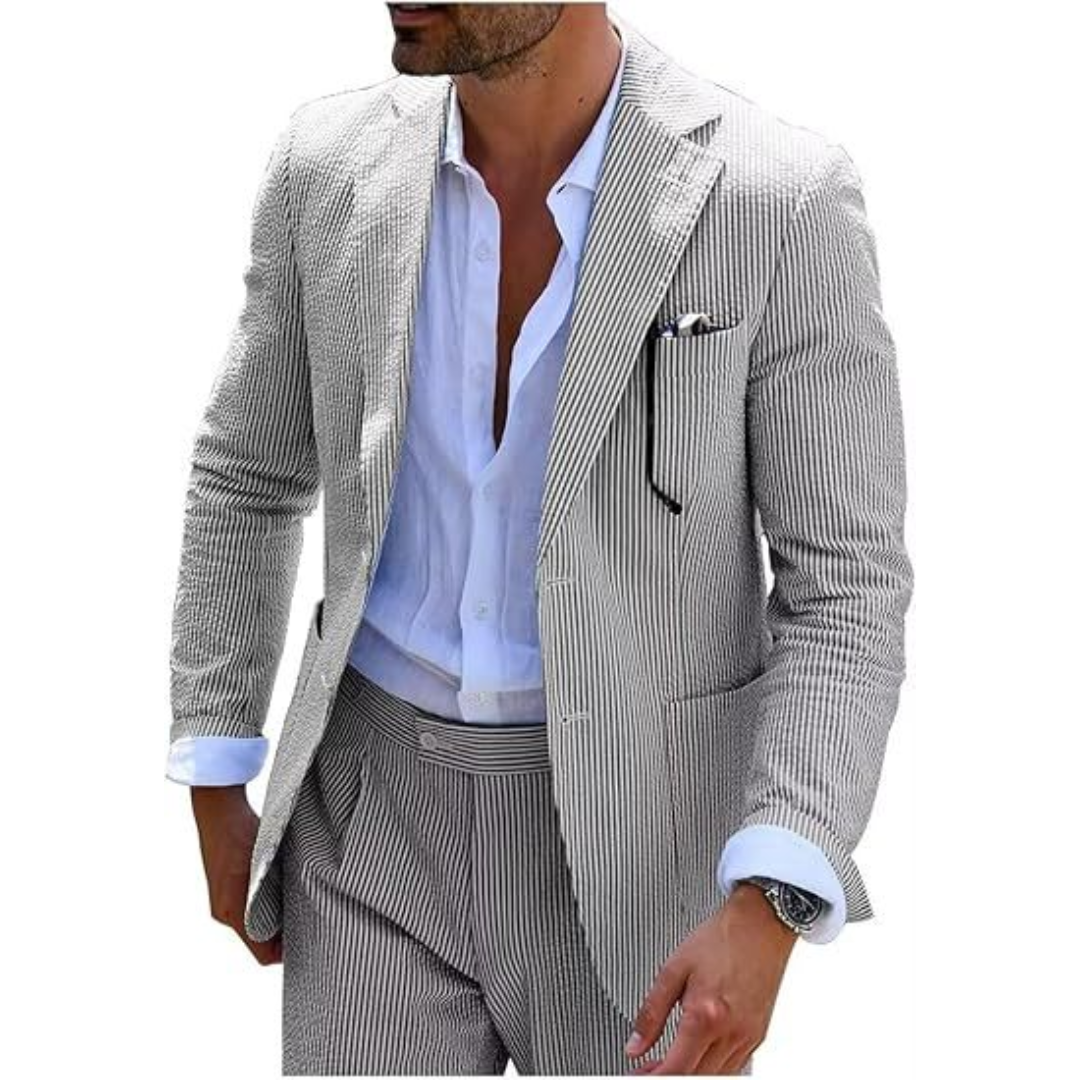 Men's Striped Double Breasted Wedding Guest Suit