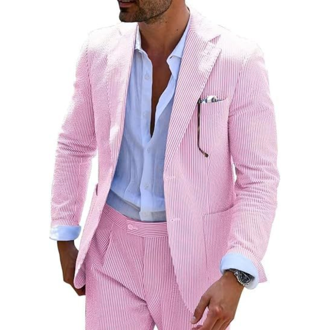 Men's Striped Double Breasted Wedding Guest Suit