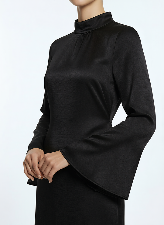 Women's Long-Sleeve Black Maxi Dress