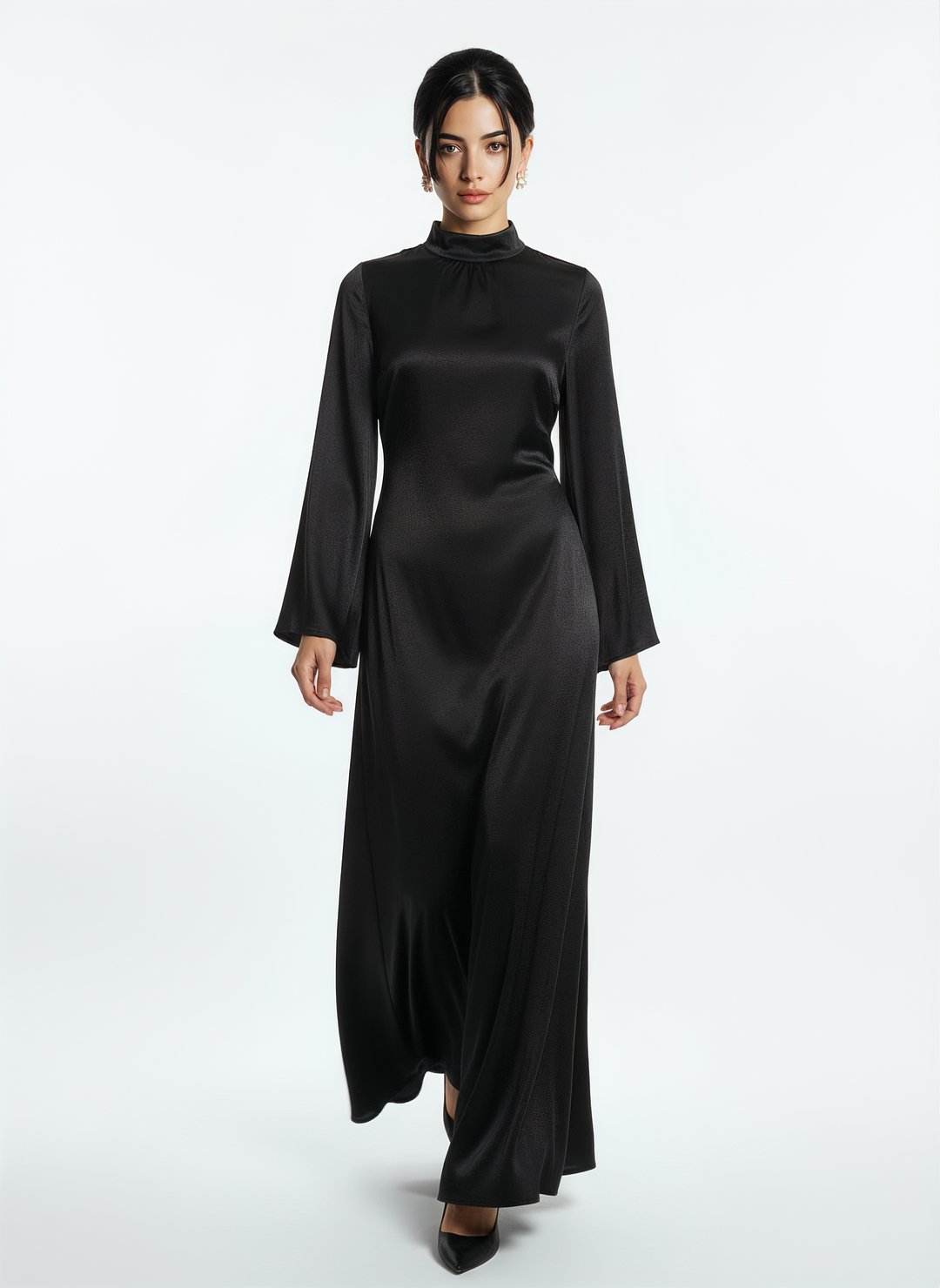 Women's Long-Sleeve Black Maxi Dress