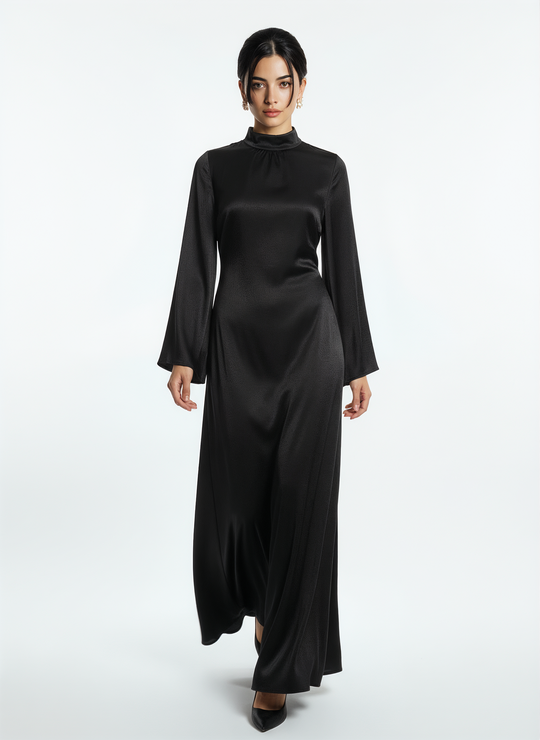 Women's Long-Sleeve Black Maxi Dress