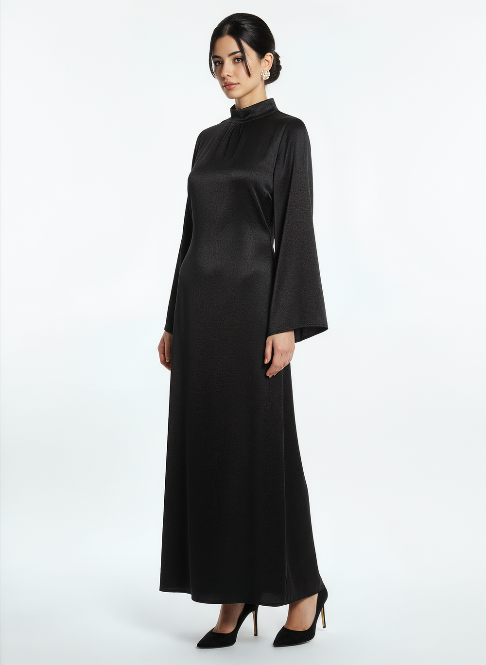 Women's Long-Sleeve Black Maxi Dress