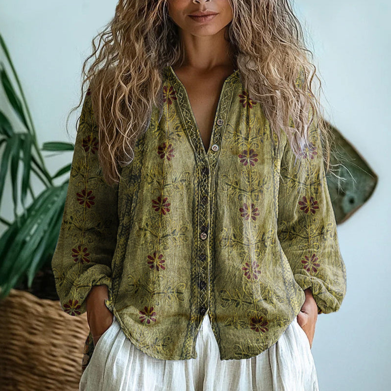 Charlotte | Three-Quarter Sleeve Nature Print Blouse
