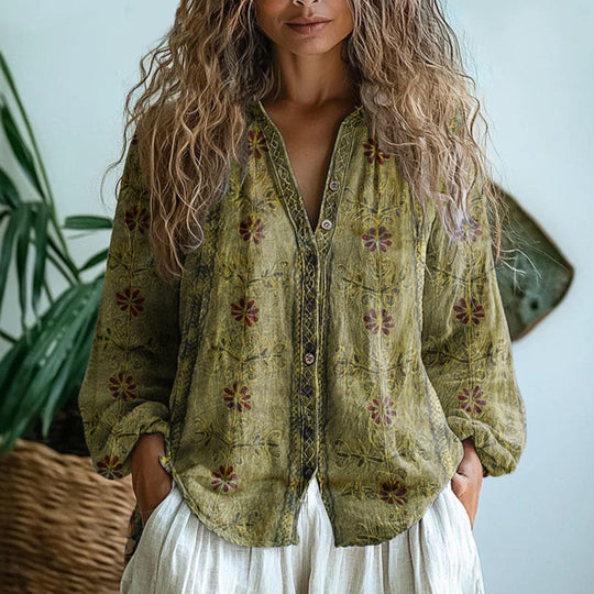 Charlotte | Three-Quarter Sleeve Nature Print Blouse