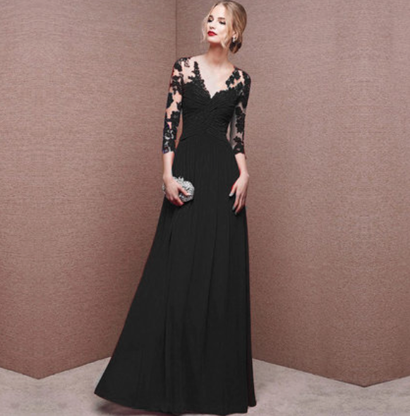 Womens 3/4 Sleeve Maxi Wedding Guest Dress