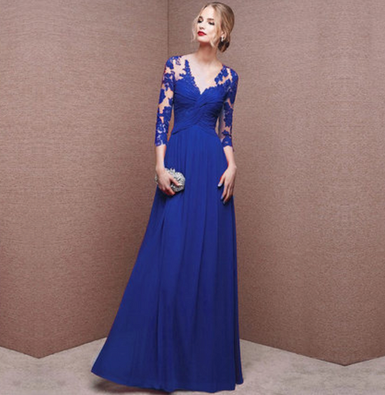 Womens 3/4 Sleeve Maxi Wedding Guest Dress