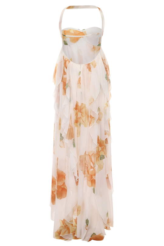 Women's Floral Backless Maxi Wedding Guest Dress