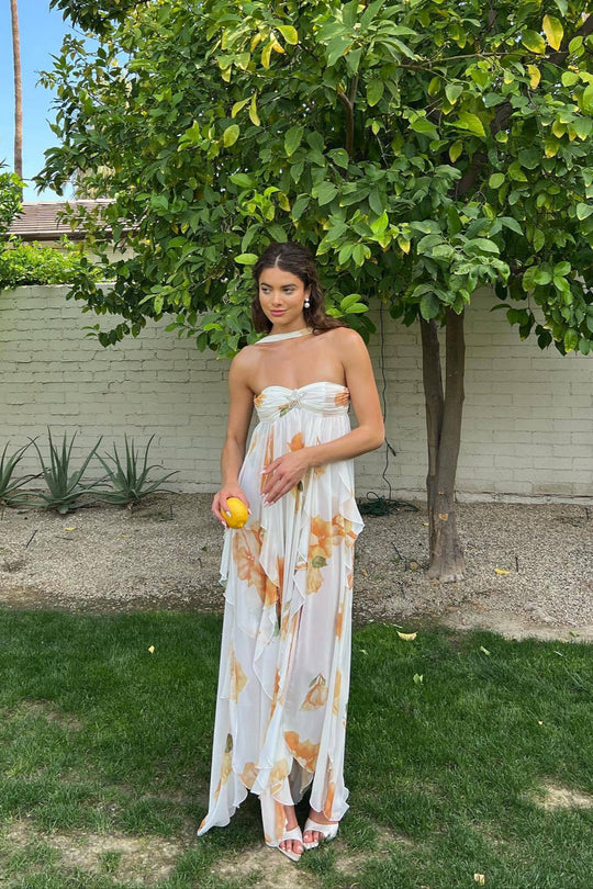 Women's Floral Backless Maxi Wedding Guest Dress