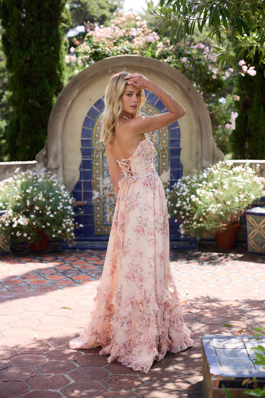 Women's Floral Ruffle Maxi Wedding Guest Dress