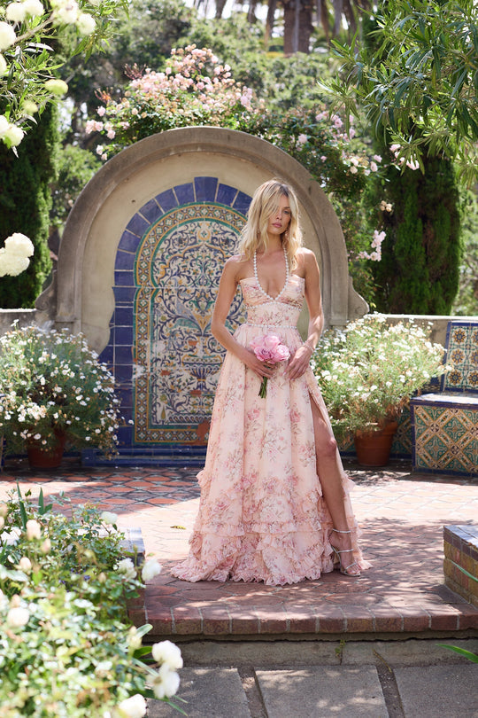 Women's Floral Ruffle Maxi Wedding Guest Dress