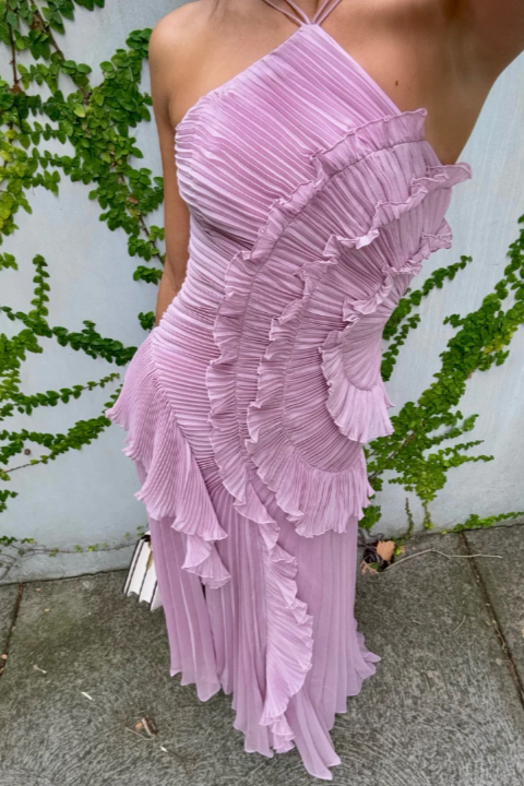 Women's Halter Maxi Pleated Wedding Guest Dress